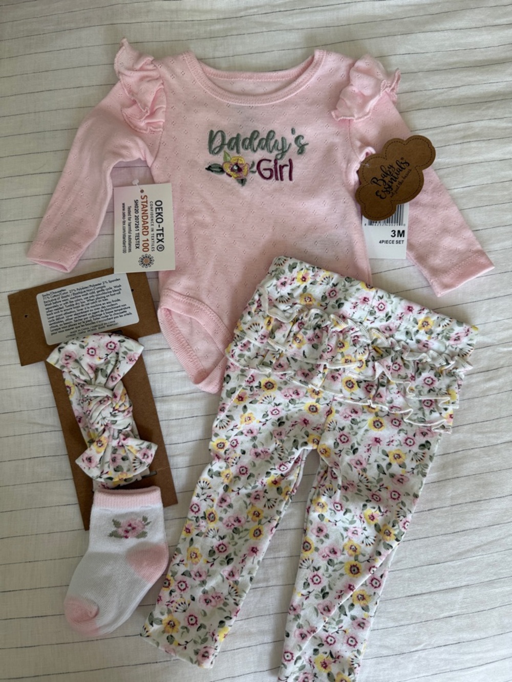 Baby Essentials Pink Floral 4-Piece Matching Set